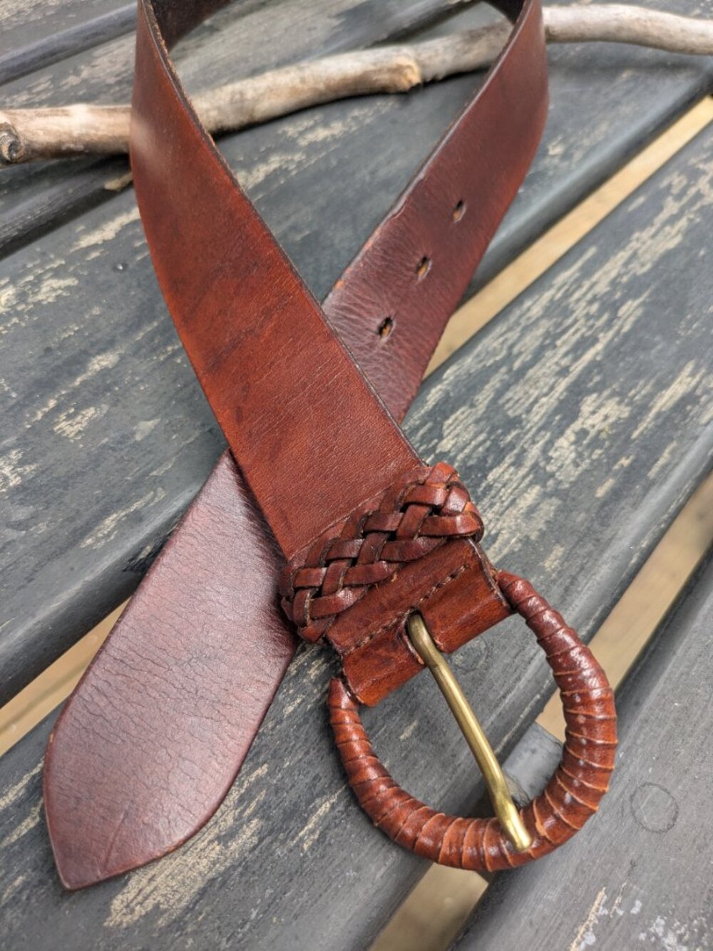 Vintage Banana Republic Bohemian Wide Leather Belt Round Braided Buckle Size 30.